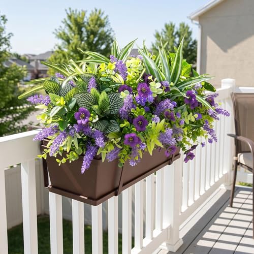 20 Bundles Fake Plants Outdoor Real Looking Artificial Flowers with Greenery UV Resistant Shrubs Faux Outside Plants for Planter Window Box Garden Patio Front Porch Yard Decor（Purple） - color: Mixed 20pcs