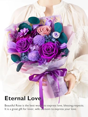 Eterfield Flowers for Delivery Prime, Flowers Forever Bouquet, Preserved Roses and Purple Flowers Birthday Gifts for Her Women Wife Mom Grandma Anniversary Valentine's Day Mothers Day Christmas
