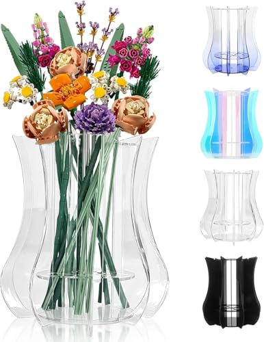 Vase for Lego Flowers Bouquet, for Mom, Acrylic Display Holder Compatible with Lego Botanical Collections Roses Sunflowers, for Lego Flower Building Set Lovers, Crystal Clear