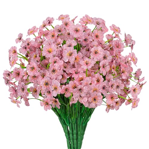 21 Bundles Outdoor Artificial Flowers UV Resistant Fake Silk Flowers No Fade Faux Plastic Plants Garden Porch Window Box Decoration (Pink) - color: Pink