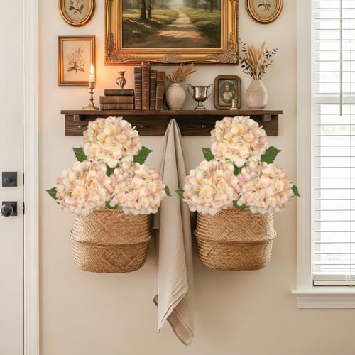 Hollyone 3Pcs Beige Hydrangea Artificial Flowers 28.7" Real Touch Large Faux Silk Hydrangeas Flowers with Stems Fake Flower for Home Wedding Floral Arrangement Centerpiece Table Vase Spring Decor - color: Beige Pink