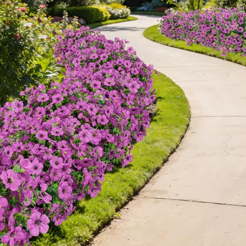 Roberly Artificial Flowers for Outdoors, UV Resistant Silk Faux Flowers Daisy with Eucalyptus Greenery Stems Fake Plastic Plants for Spring Summer Patio Garden Home Decor, 18 Bundles, Light Purple - color: Light Purple