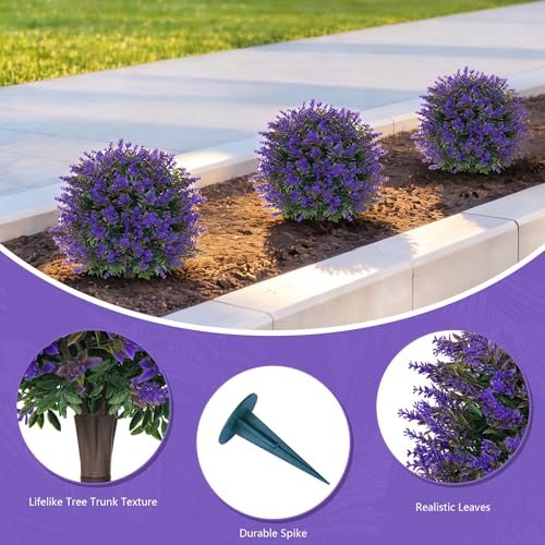 Yangrass Artificial Lavender Boxwood Topiary Ball Trees, 4 Pack Artificial Outdoor Shrubs with Spike, UV Resistant Fake Bushes Plants for Outside Indoors Garden Front Porch - color: Lavender Ball 4pcs