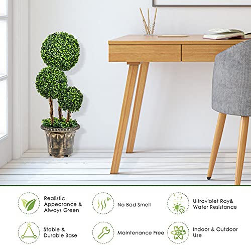 DREAMADE Artificial Boxwood Topiary Tree, 2.5ft Triple Ball Shaped Faux Topiary Tree w/Weighted Pot, Metal Frame, Fake Green Potted Plants Decoration for Indoor/Outdoor/Home/Office - size: 2.5ft