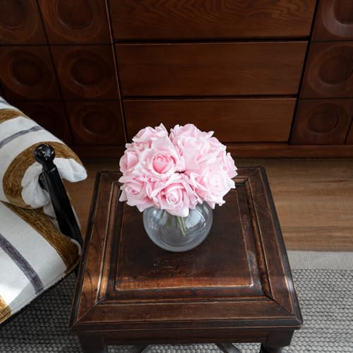Artificial Roses-10-pcs Soft Touch Fake Flowers with Stems, Realistic Bridal Bouquet & Bulk Home Party Wedding Decor Roses - color: Light Pink 10pcs