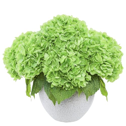 LFF 3Pcs Green Hydrangea Artificial Flowers, 8.66" Large Real-Touch Latex Blooms with 22" Long Stems, Faux Hydrangea for Outdoor Planter Indoor Home Table Centerpieces Wedding Decor Bouquets - color: Dark Green