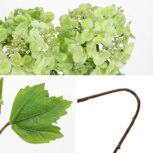 Real Touch Hydrangea Artificial Flowers 19” Tall Artificial Hydrangea Flowers Double-Headed Faux Hydrangeas, Green Hydrangeas, Realistic Silk Hydrangea for Home Decor Weddings Arrangements-5 Branches - color: Green