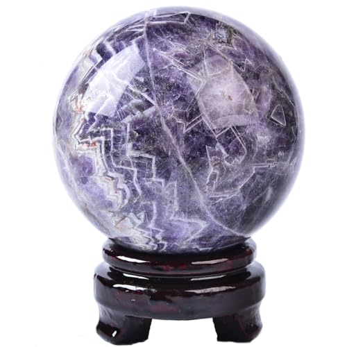 Dream Amethyst Crystal Ball with Stand Large Healing Crystals Sphere for Meditation, Divination, Witchcraft 90-100mm/3.5-3.9" - color: Dream Amethyst, size: 3.5 - 3.9 inches