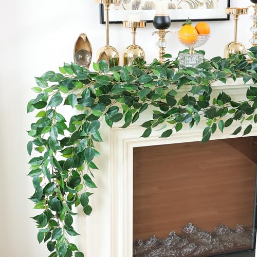 Mizii 2 Strands Artificial Vines Ficus Garland 78" Fake Vine with Silk Green Leaves Faux Hanging Plants Greenery Decorations for Bedroom Table Centerpieces Wall Party Wedding Room Decor (Ficus) - color: Ficus