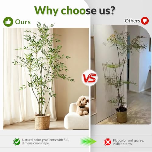 Large Faux Plastic Silk Plants Tall Artificial Nandina Trees Indoor Outdoor Realistic Floor Plant Potted Fake Bamboo Tree for Home Living Room Office Front Porch Patio decoracion Housewarming Gift - color: Green, size: 6ft 7in