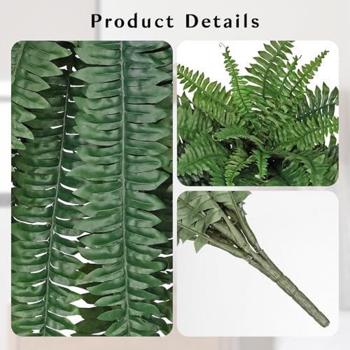 GnFlus Artificial Boston Fern 47 Inch Faux Fern with 52 Fronds, Realistic Ferns Artificial Plants Large Silk Fern Bush for Outdoor Indoor Hanging Planter, Porch Patio Home Farmhouse Garden Decor - size: 52 fronds