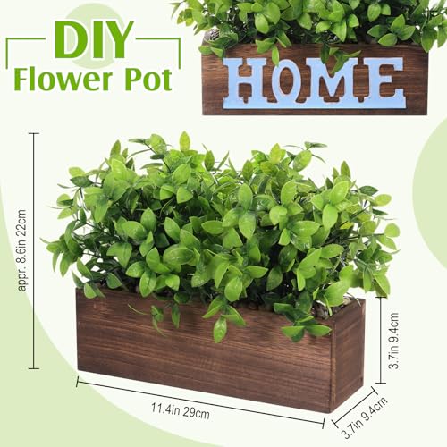 Lyrow 2 Pack 11.4 '' Artificial Eucalyptus Plants in Rectangular Rustic Wooden Planter Box Faux Potted Herb Plant Greenery Centerpiece for Cabinet Windowsill Table Shelf Wedding Decor (Brown) - color: Brown, size: 11.4 ''