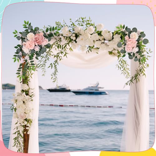 2 Pcs Wedding Arch Decorations - Reusable Artificial Hanging Flowers Floral Swag Greenery Garland for Wedding Welcome Sign Backdrop Bridal Ceremony Reception Backdrop Decoration(Beige) - color: Light Pink+beige