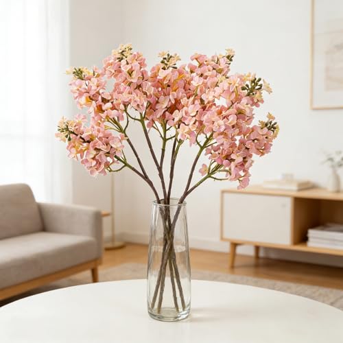 4PCS 25.6inch Lilac Artificial Flowers Light Pink Fake Delphinium Long Stem Silk Real Touch Flower Faux Lilac Floral Arrangement for Tall Vase Table Wedding Garden Home Decoration（Light Pink） - color: 25.6inch Light Pink