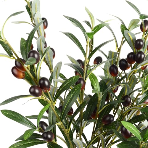 6pcs Artificial Plants Greenery Olive Branches Stems Fake Plants Green Leaves Fruits Branch Leaves for Home Office ndoor Outside DIY-Wreath Decor 28-Inch (6)