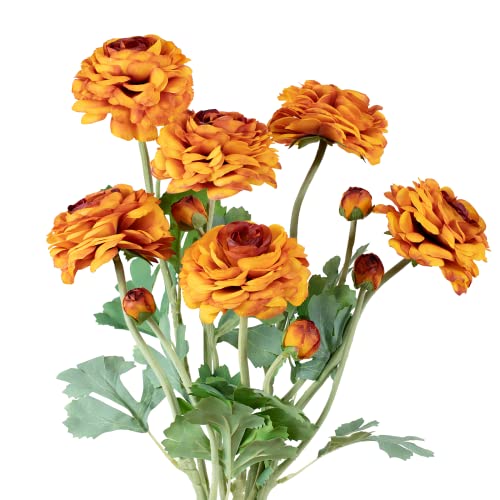 Artificial Flowers Ranunculus Long Stem Buttercup Silk Flowers 6 pcs for Home Decor and Wedding Decorations(Burnt Orange) - color: Burnt Orange