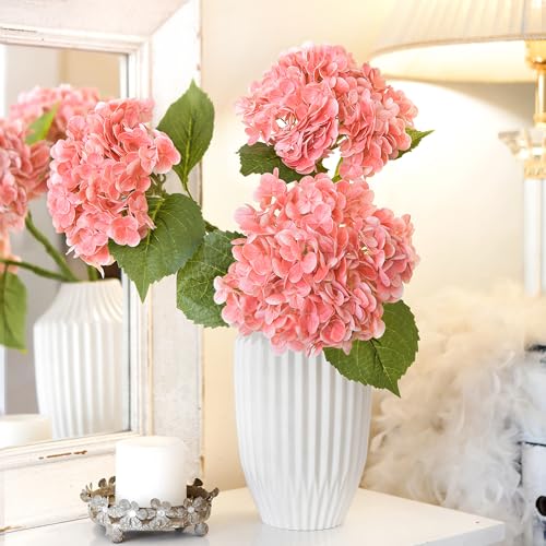 FiveSeasonStuff Blush Pink Apricot Glow Real Touch Hydrangea Flowers – 2 Large Long Stem Artificial Silk Hydrangeas for Floral Arrangements, Home or Wedding Decor – Gift Box Included - color: Blush Pink Apricot Glow (2 Stems)