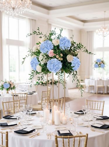 IPOPU 6pcs Real Touch Hydrangea Artificial Flowers Faux Blue Hydrangeas 12" Realistic Latex Flowers with Stems for Wedding Centerpieces Bouquets DIY Floral Home Decoration(Blue) - color: Baby Blue