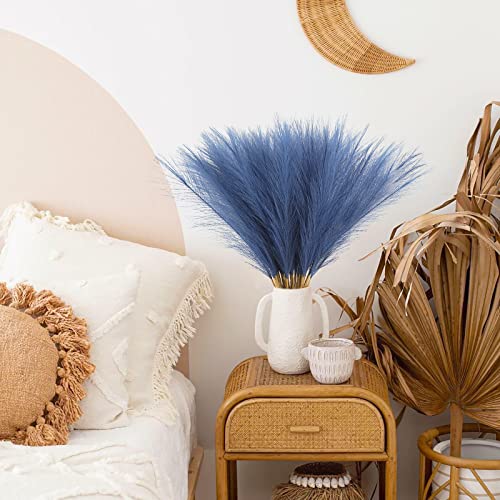 obbsie 50pcs Faux Pampas Grass, 21.6" Short Artificial Pampas Grass Floral Branches Vase Filler Flower Arrangement for Home Wedding Boho Decor, Blue - color: Blue, size: 50 PCS