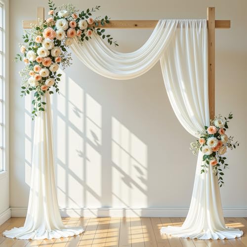 Wedding Arch Draping Fabric, 1 Panel 18FT Cream White Sheer Backdrop Curtain Chiffon Fabric Drapery Voile Scarf Draping Panels for Wedding Archway Ceremony Curtain Valance Party Decoration - color: Cream White, size: (1 Panel )6 Yards/18ft