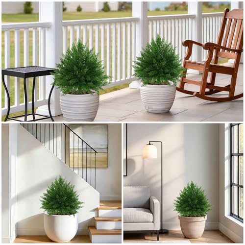 Grooy Artificial CedarTopiary Bushes for Outdoors with Spike, Set of 2 Cypress Topiary Trees with UV Resistant, Outdoors Fake Shrubs Faux Plants for Front Porch Indoor Outdoor Decor - color: Cedar Tree