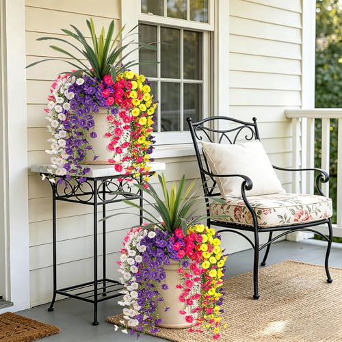8 Bundles Fake Artificial Morning Glory Flowers for Outdoors, 1 Bundle Faux Greenery Plants UV Resistant Weatherproof for Indoor Outdoor Garden Patio Window Box Home Decor - color: White Yellow Purple Hot Pink