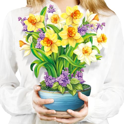 Airpark 3D Pop Up Paper Flowers Bouquet Card 12’‘ with Note & Envelope, Birthday Gifts, Get Well, Thank You, Greeting Cards for Women Mom Wife Friends, Yellow Daffodils - style: Yellow Daffodils