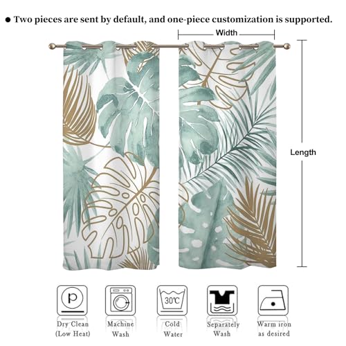 Renaiss Tropical Leaf Blackout Curtains, Green Palm Monstera Leaf Thermal Insulated Bedroom Window Curtains, Botanical Plants Window Curtains for Kitchen, 45" L x 29" W 2 Panel Set - color: Leaf, size: 29"W x 45"L (Pack of 2)