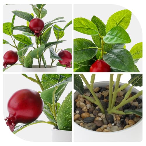 Woration Artificial Pomegranate Tree Greenery Faux Green Plant Fake Fruits Decoration Plastic Pots Realistic Leaves Indoor for Home House Office Table Garden 13.8inches - color: Artificial Pomegranate Plant Potted