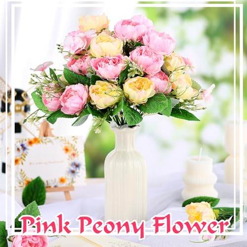 Olgaa 12 Bundles Peonies Artificial Flowers Fake Peony Bouquet Faux Peonies Flowers Bulk with Stems Flower Balls for Centerpiece Table Decorations Wedding Bridal Floral Arrangement (Pink) - color: Pink