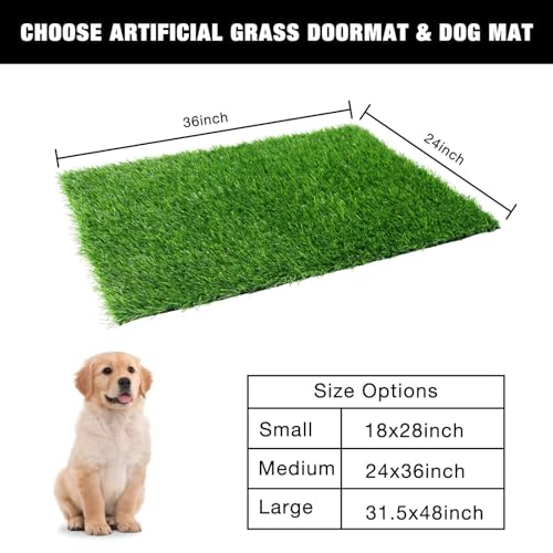 GLOBREEN Fake Grass Door Mat - 24 X 36 Inch, Indoor Outdoor Artificail Turf Pad for Puppy Potty Training Crate, Dirty Tripper Entryway Rug, Absorbent Machine Washable
