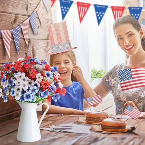 AGIRL 24 Bundles Artificial Flowers for Outdoor,No Fade Fake Plastic Flowers for Garden Porch Window Box Home,Red White Blue Faux Plants for 4th of July Memorial Day Independence Day Patriotic Decor - color: Mix 3 Colors, size: 24