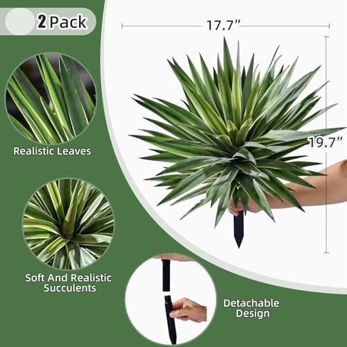 Artificial Agave Plant Fake Agave Planters for Indoor Outdoor Faux Agave Plants Real Touch Realistic Greenery for Home Living Room Office Bathroom Garden Front Porch Patio Decor (16inch-2 Pcs White) - size: 16inch-2 Pcs White