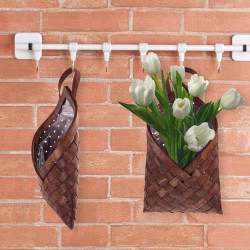 Rustic Style Woven Hanging Basket 12.20X6.49X2.55In Wall Hanging Wicker Basket for Flower Arrangement Kitchen Storage Organizer