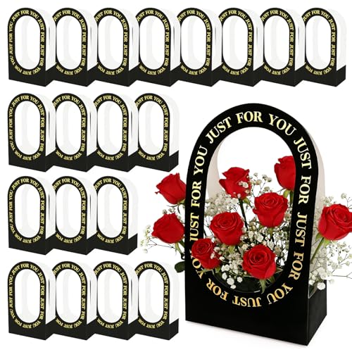 ARPOVIST 20 Pack Flower Arrangement Boxes, Foldable Black Bouquet Box Bags with Handle, Floral Gift Box for Bouquets, Wedding Flower Packaging, Florist Supplies for Birthday Valentine’s Day - color: Black, size: 1 count (Pack of 20)