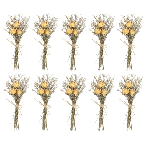 PATIKIL Mini Dried Flower Bouquet, 10 Pcs Rose Natural Wildflower with Stem Decor Baby's Breath Boho Floral Plant Flower for Crafts DIY Photo Props Gift Wedding Decor, Beige - color: Beige