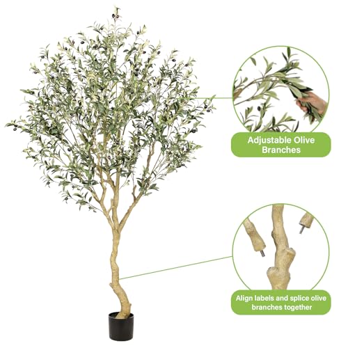 Realead 7FT Olive Trees Artificial Indoor - Tall Faux Olive Tree 7 Feet with Realistic Leaves and Natural Trunk - Potted Fake Olive Tree for Modern Home Office Living Room Floor Decor Indoor - size: 7ft