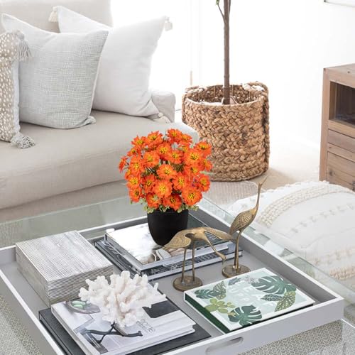 DILATATA Orange Poppy Artificial Flowers in Pot 12 Inch Fake Flowers Silk Poppies Arrangement Faux Plant Flower Decor for Spring Home Decor Table Centerpiece Garden Porch Window - Orange - color: Orange-poppy