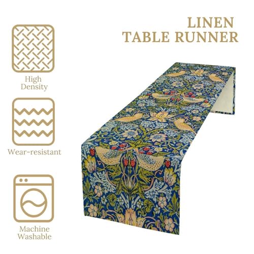 William Morris Table Runner for Table Decor, Art Vintage Botanical Flower Rustic Plant Floral Printed for Kitchen Dining Room Living Room Farmhouse Party Holiday Decorate 13" x 36" - color: William Morris_16, size: 13"W x 36"L (Pack of 1)