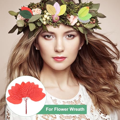 M METERXITY 100-Pack Artificial Silk Leaf, Faux Wire Single Leaves, Fake Flower Leaf with Stem for DIY Bouquet/Wreaths/Wedding/Garland/Party Decorations, Fake Rose Craft Leaves [Red] - color: Red