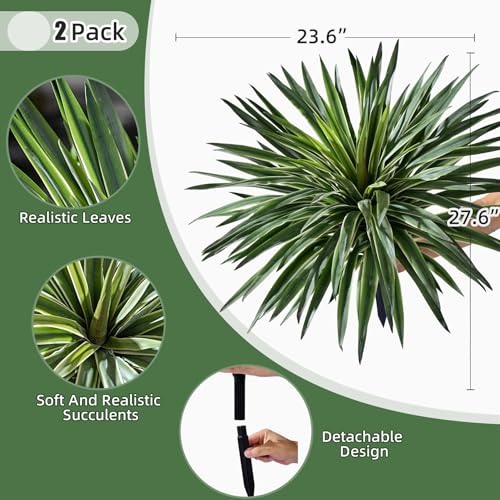 Artificial Agave Plant Fake Agave Planters for Indoor Outdoor Faux Agave Plants Real Touch Realistic Greenery for Home Living Room Office Bathroom Garden Front Porch Patio Decor (21inch-2 Pcs White) - size: 21inch-2 Pcs White