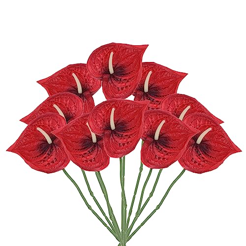 PATIKIL 13" Artificial Anthurium Lily Flowers, 10 Pack Permanent Flower Floral Arrangements Bouquet for Home Decor Bridal Wedding Festival Party, Black Red - color: Black Red
