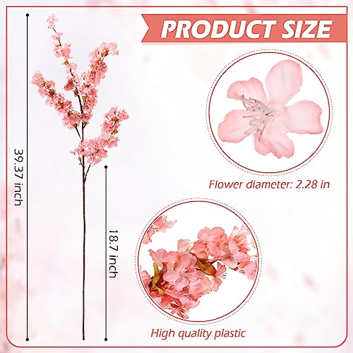 Giegxin 8 Pcs Silk Cherry Blossom Branches Cherry Blossom Tree Stems Long Stem Artificial Flowers for Tall Vase Flowers for Home Wedding Vase Floral Arrangements (Pink,39.4") - color: Pink, size: 39.4"