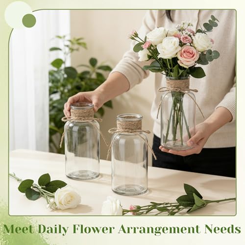 Glass Flower Vases for Centerpieces Boho Cylinder Bud Vases in Bulk Mason Jars for Weddings, Parties & Vintage Home Farmhouse (6, Clear) - color: Transparent