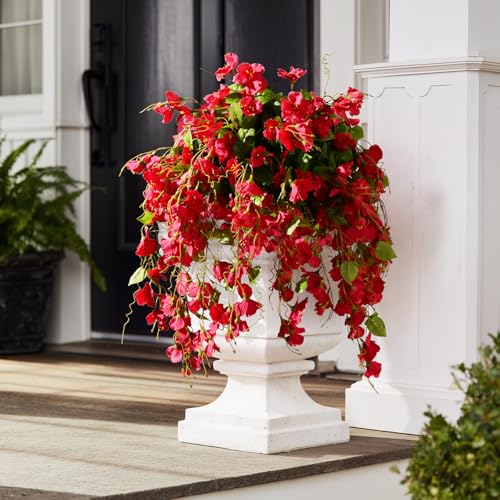 Hibiscus Artificial Hanging Flowers Plants for Outdoors 4 Pcs Fake Flower Faux Silk Hibiscus Long Trailing Vines Realistic Flower for Outside Front Door Porch Patio Balcony Garden Yard (4 Pcs Red) - color: 4 Pcs Red
