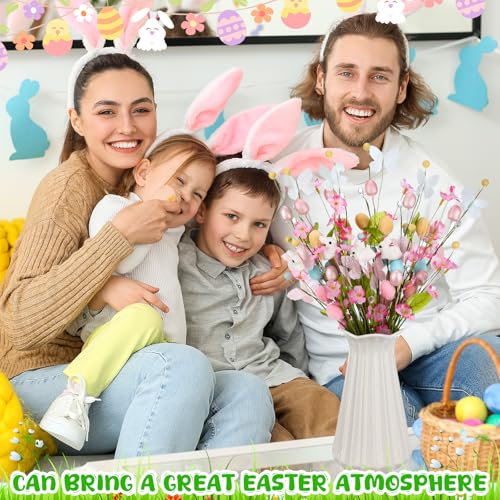 6 Pcs Artificial Easter Bunny Picks Stems Spring Berry Floral Tree Branches with Easter Egg Twig Branches Butterfly Decorative for Topiary Arrangement Centerpiece Celebration Home Vase Decor