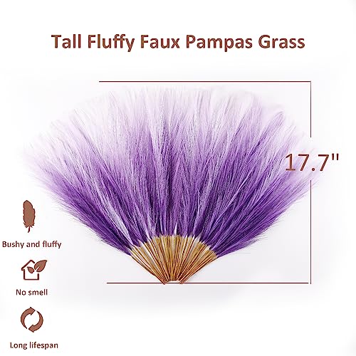 Pampas Grass Small, 30 Pcs 17" Faux Pampas Grass Short Decor, Pompas Grass Flower Arrangement and Vase Filler for Boho Home Wedding Decoration (Purple Gradient) - color: Purple Gradient, size: 17'' Tall