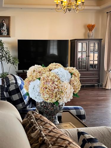 ZYTUYO 5 Pcs Champagne Mauve Silk Hydrangeas Artificial Flower Boho Dried Touch 20'' Faux Hydrangeas for Indoor Home Decor Kitchen Living Room Outdoor Porch Wedding Flower Arrangement - color: Champagne Mauve