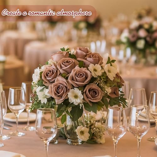 Hoteam 72 Heads Dusty Pink Artificial Rose Flowers 6 Bouquet Wedding Decoration Faux Flower Arrangement Bouquet with Stem Bridal Shower Gift Floral Centerpiece for Table - color: Pink Brown