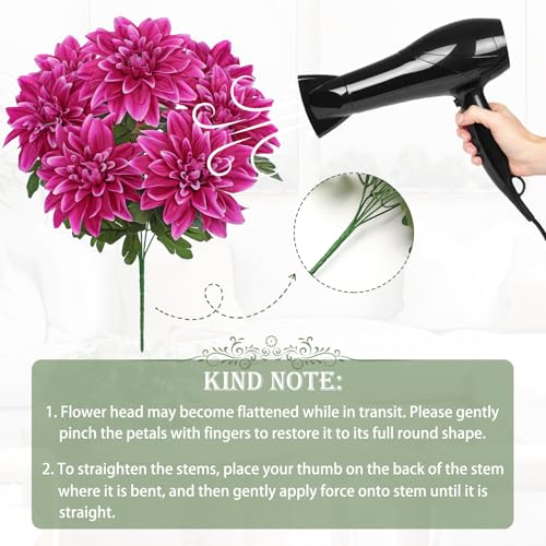 Hollyone Purple-Pink Artificial Dahlia Flowers with Stem Bushes 7 Heads Silk Fake Dahlias Flowers Wedding Bouquets Faux Dahlia Flower Floral Arrangements for Party Table Centerpieces Home Decor - color: Purple-pink